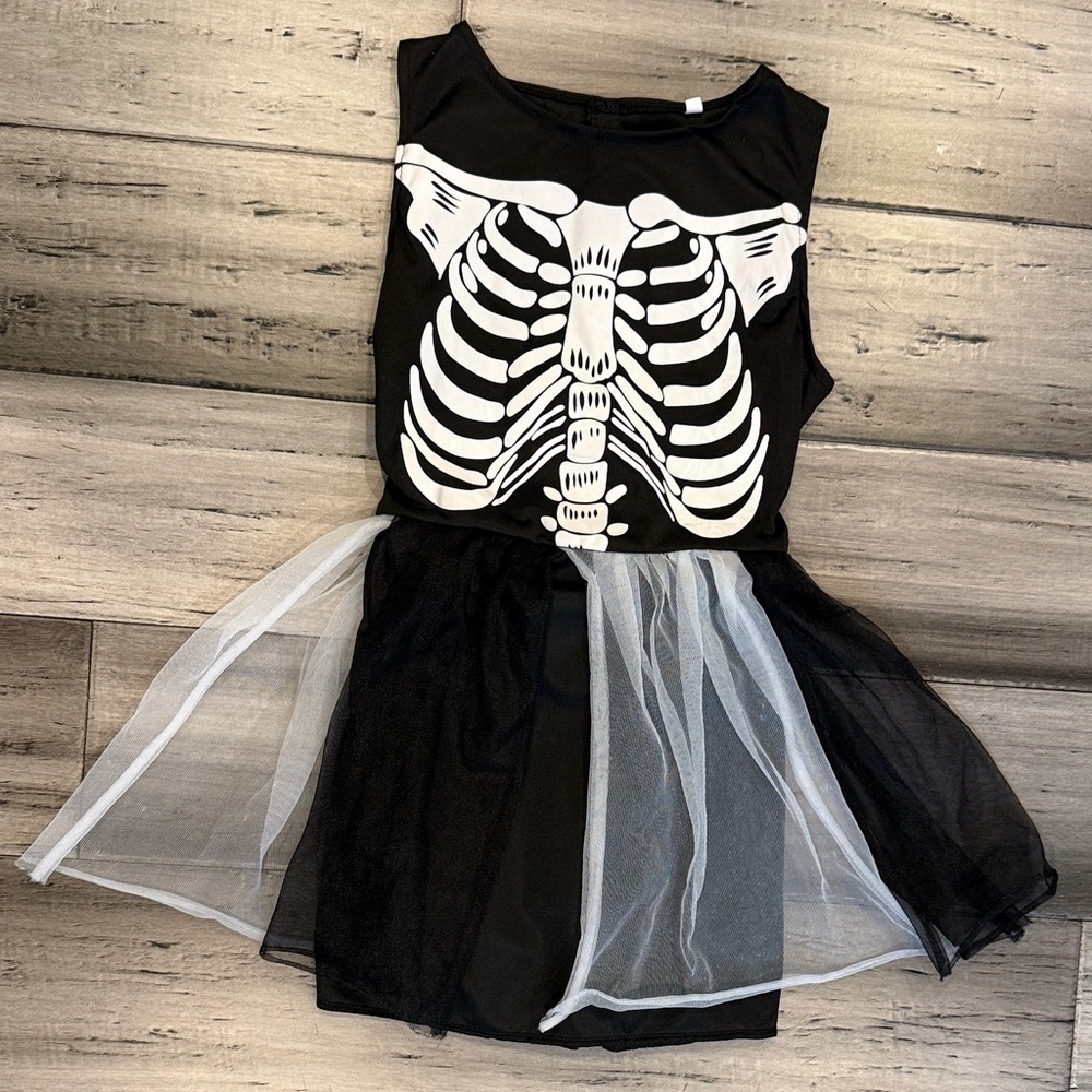 Black Skeleton Tulle Kids Costume Dress